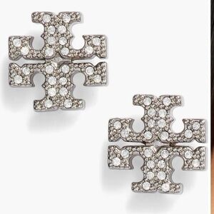 Tory Burch Miller Pave Stud Earring in Silver